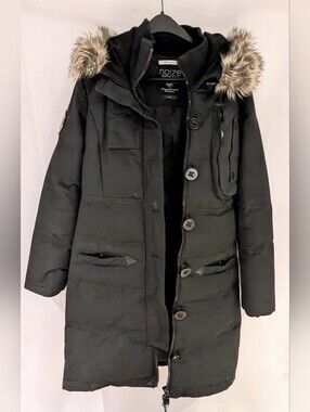 Noize Black Parka Coat with Faux Fur Hood